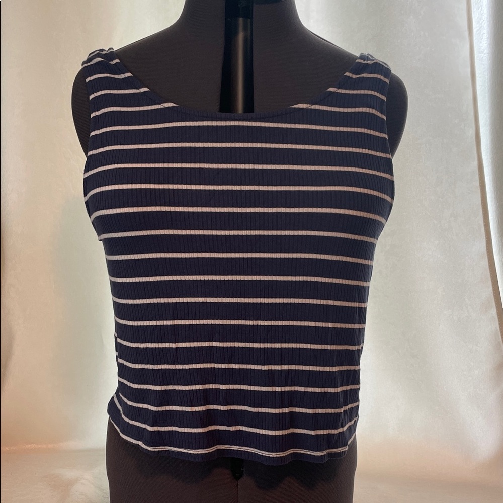 Lulu’s Navy and White Striped Cropped Tank Top